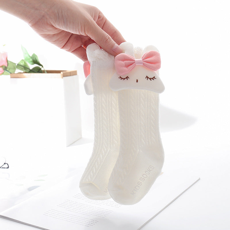 12pcs/Dozen Children Kids Baby Fashion Girls Solid Color Rabbit Hollowed Out Mid-Length Socks