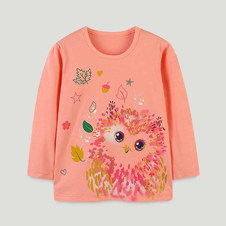 Kids Toddler Girls Casual Cute Cartoon Print Long Sleeve Round Neck T-Shirt