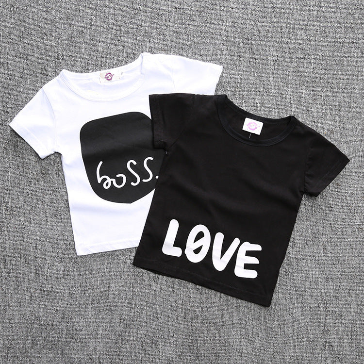 Baby Casual Round Neck Short Sleeve Letter Pattern T-shirt