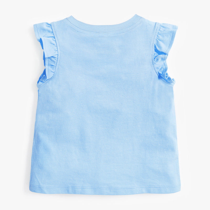Children Kids Toddlers Fashion Girls Ruffle Sleeve Cute Rabbit Basic T-Shirt