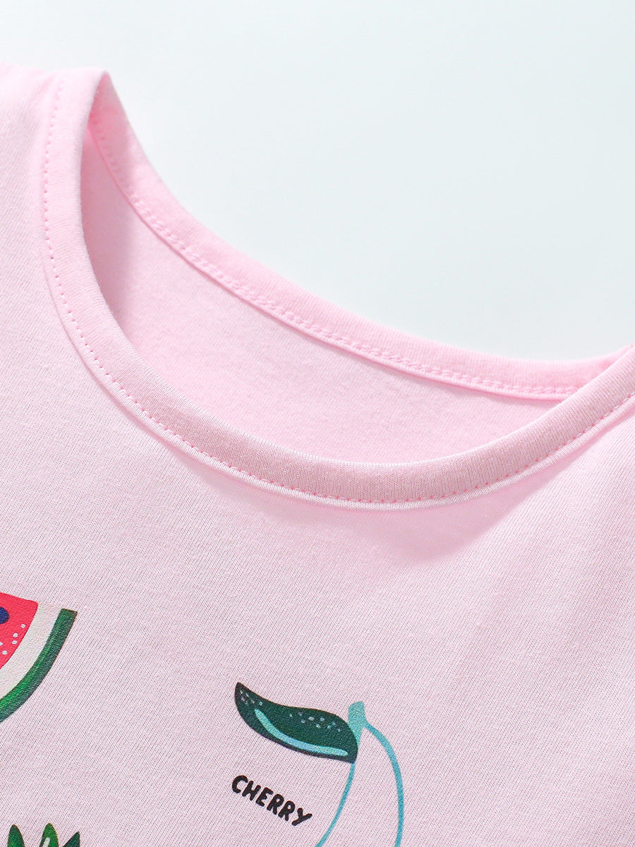 Kids Toddler Girls Casual Cute Fruit Print Short Sleeve Round Neck T-Shirt