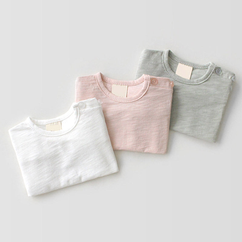 Kids Baby Fashion Casual Solid Color Cotton Round Neck Short-Sleeve T-Shirt