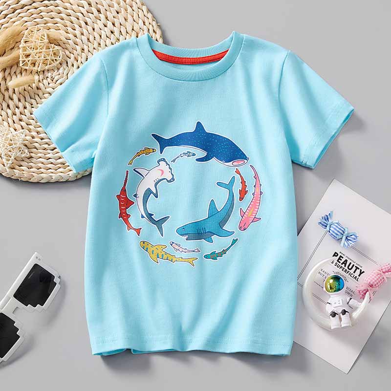 Kids Toddler Boys Casual Cute Cartoon Shark Print Short Sleeve T-Shirt