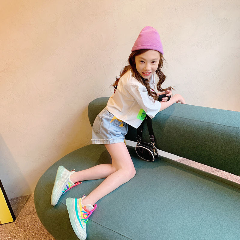 Children Kids Toddlers Fashion Girls Color Matching Thin Denim Shorts