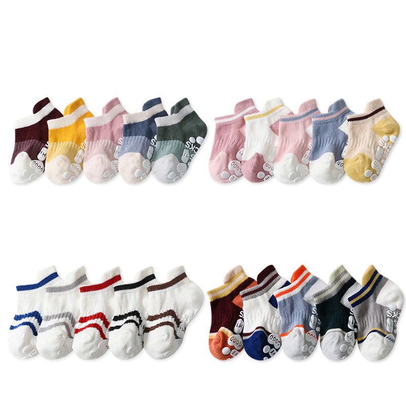 5 Pairs/Lot Non-Slip Rubber Ankle Baby Cotton Socks