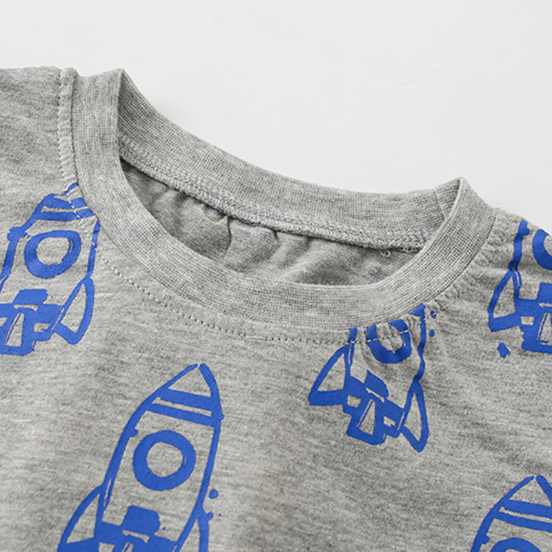 Children Kids Baby Fashion Boys Short Sleeve Cartoon Rocket Print T-Shirt
