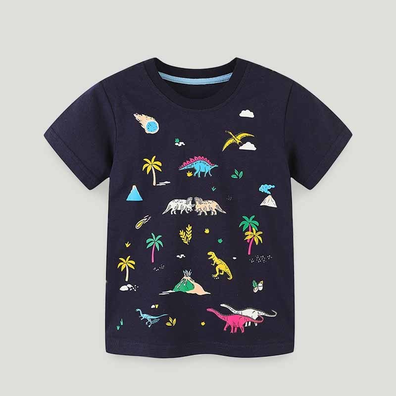 Kids Toddler Boys Casual Cute Cartoon Print Short Sleeve Round Neck T-Shirt