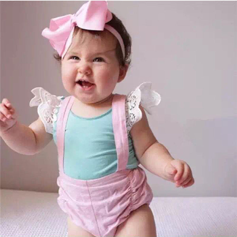 Toddlers Newborn Baby Fashion Girls Casual Basic Short Sleeve Lace Solid Color Pants