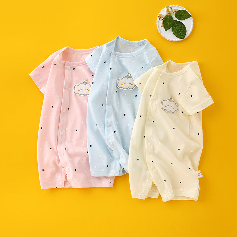 Baby Basic Cute Cartoon Cloud Round Neck Short Sleeve Romper