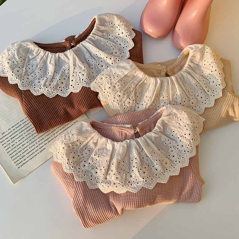Kids Toddler Girls Spring Autumn Casual Hollow Peter Pan Collar Long Sleeve T-Shirt