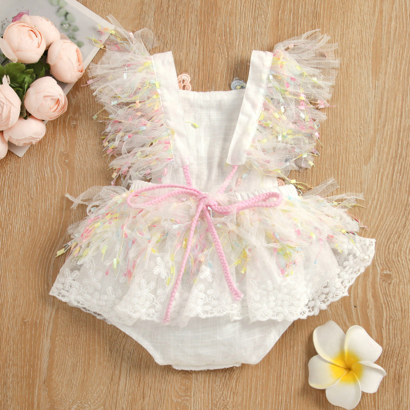 Toddlers Newborn Baby Girls Sleeveless Lace Butterfly Mesh Bodysuit