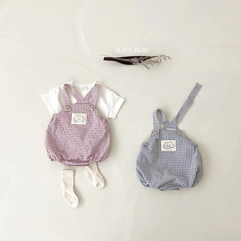 Unisex Babies Cute Smiley Cloud Plaid Suspenders Romper