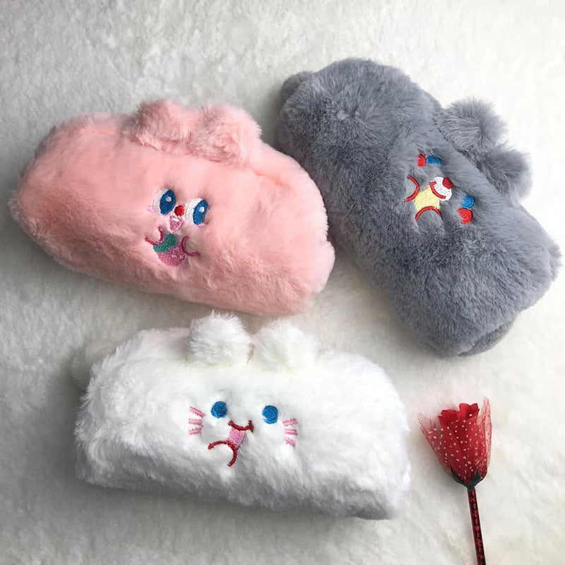 Fashion Cute Cartoon Bear Rabbit Plush Large Capacity Pencil Bag
