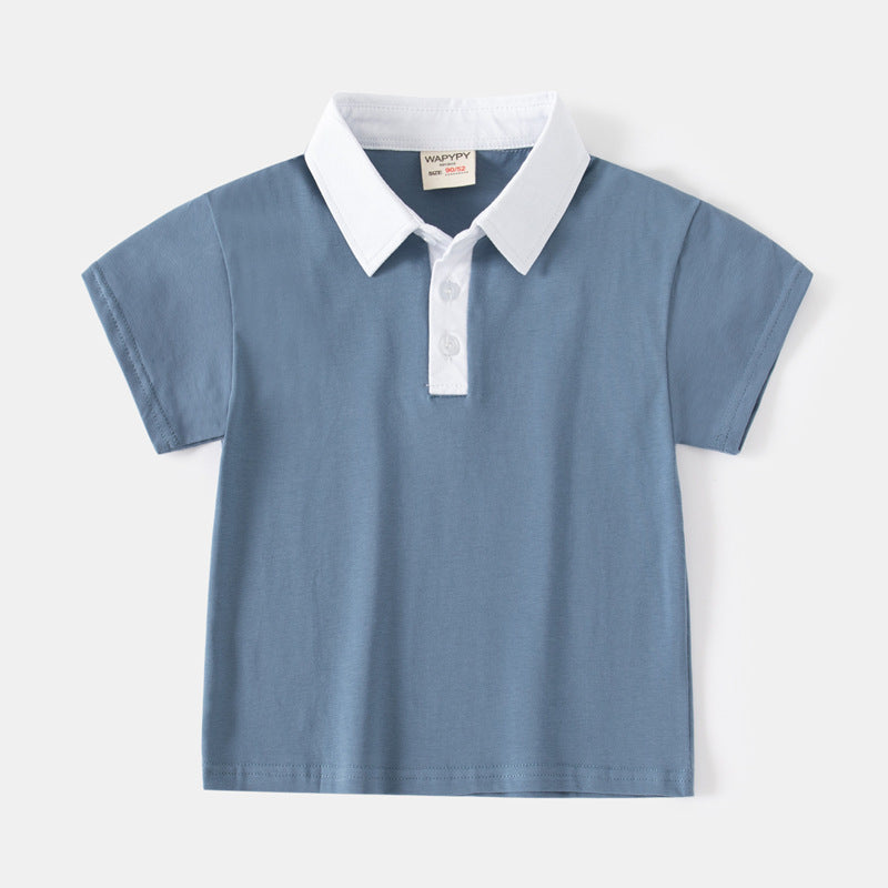 Children Kids Baby Fashion Boys Short Sleeve Contrast Color Lapel Casual Basic T-Shirt