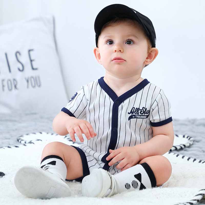 Kids Baby Boys Casual Cute Stripe Letter Print Short Sleeve Romper