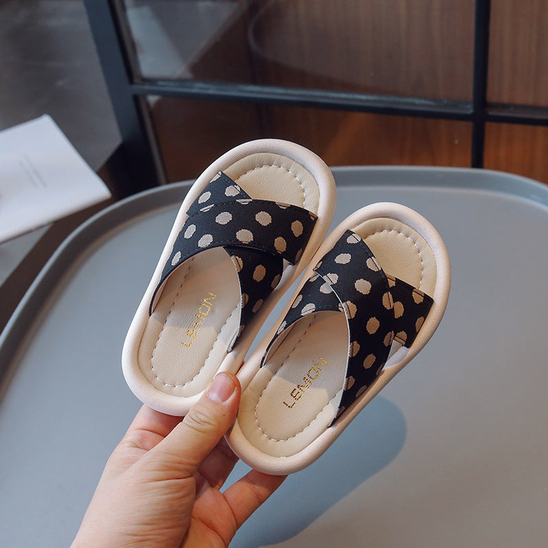 Children Kids Baby Fashion Girls Polka Dots Cross Casual Outdoor Slippers Shoes