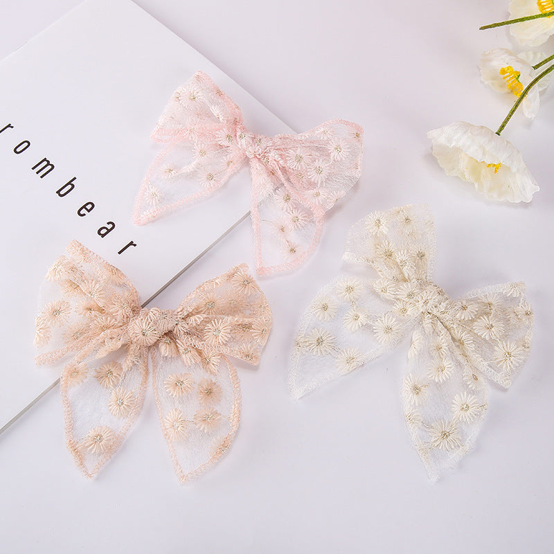 Toddlers Newborn Kid Baby Fashion Girls Bowknot Embroidery Hairpin Hair Accessories