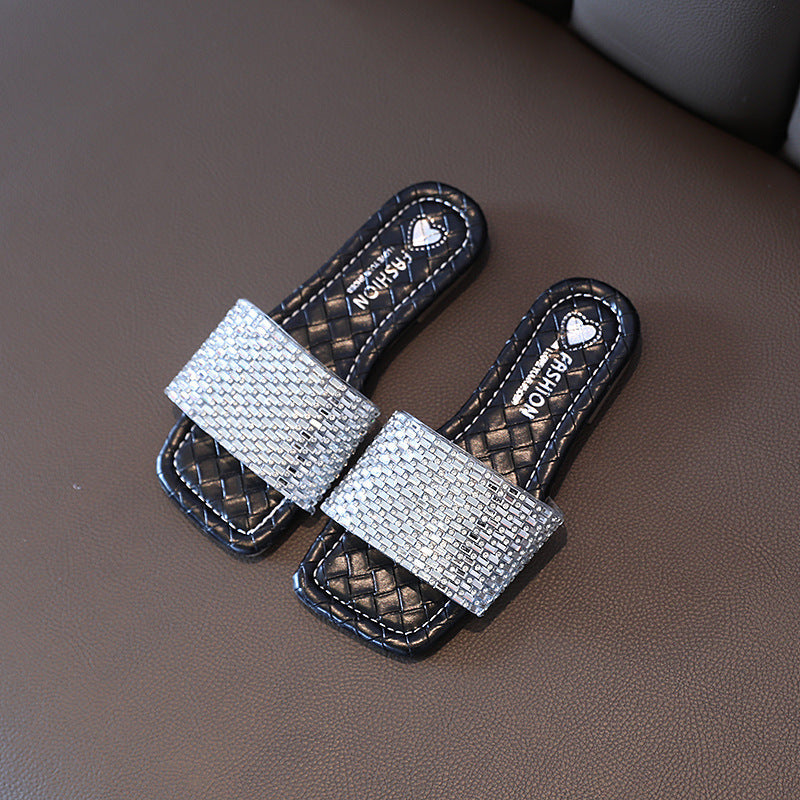 Children Kids Baby Fashion Girls Rhinestone Casual Outdoor Slippers Shoes
