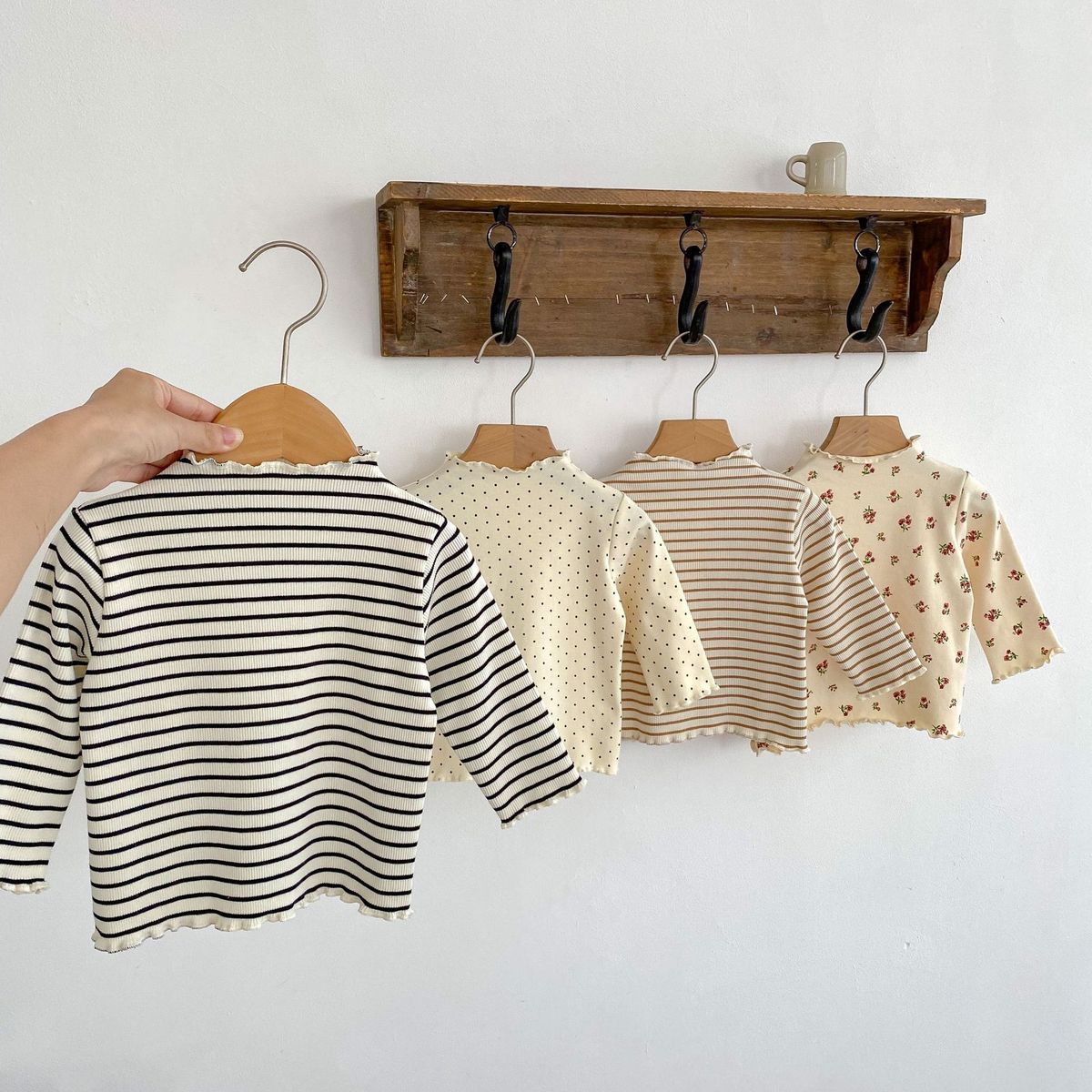 Kids Baby Girls Tiny Flower Stripe Polka Dot Long Sleeve Top