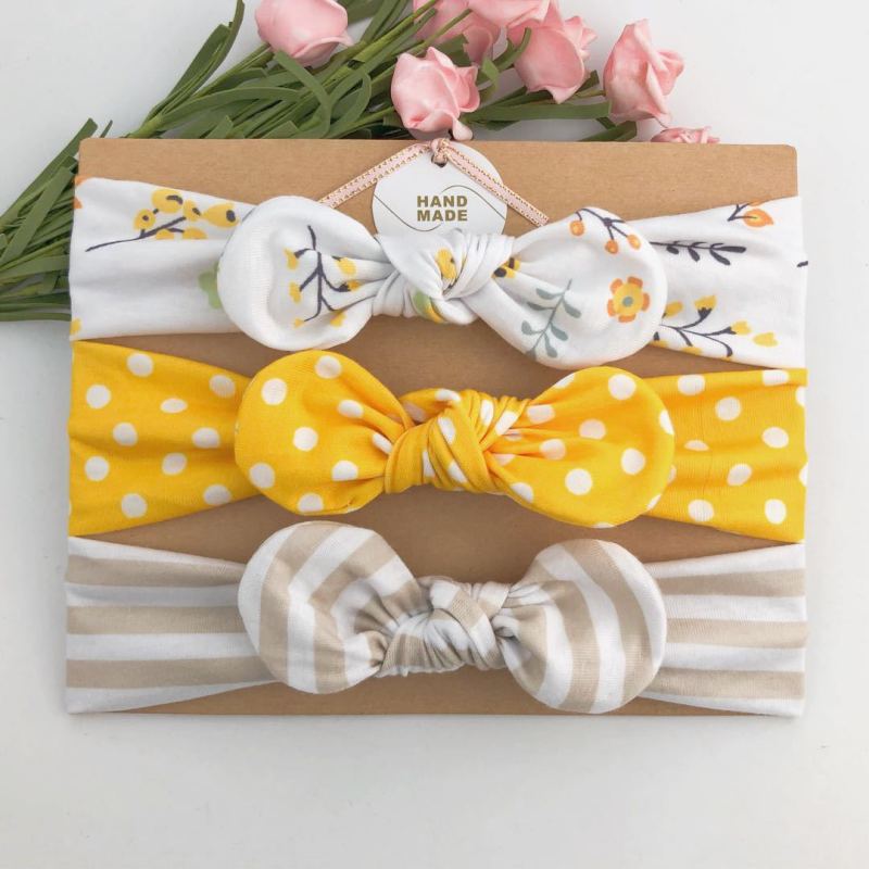 3piece/set Kids Basic All Over Print Bow Rabbit Ear Headband