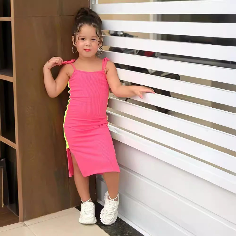 Summer Children Toddler Girls Casual Rib-Knit Sling Dress