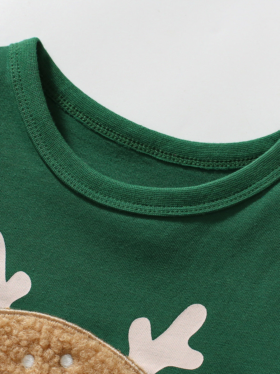 Kids Toddler Boys Girls Casual Cute Fawn Pattern Short Sleeve Round Neck T-Shirt