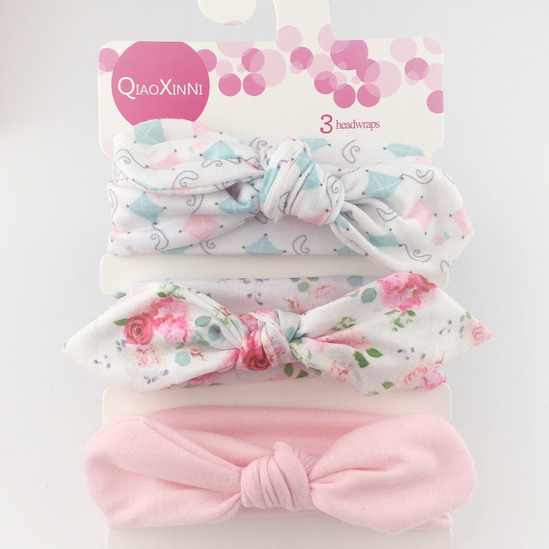 3pcs/set Kids Basic All Over Print Bow Rabbit Ear Headband