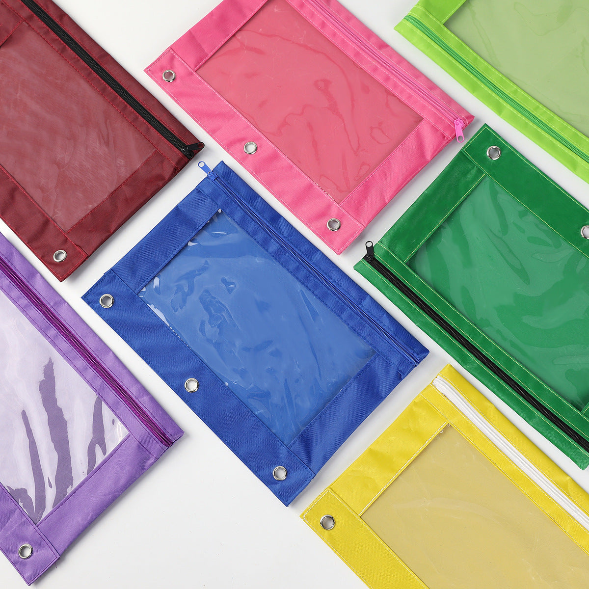 Fashion Simple Solid Color Three-Hole Oxford Fabric Large Capacity Pencil Bag