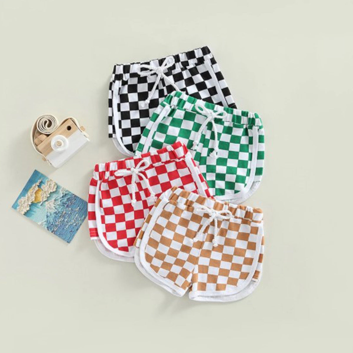 Baby Kids Boys Girls Summer Plaid Drawstring Casual Shorts