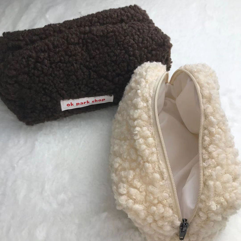 Fashion Simple Solid Color Plush Large Capacity Pencil Bag
