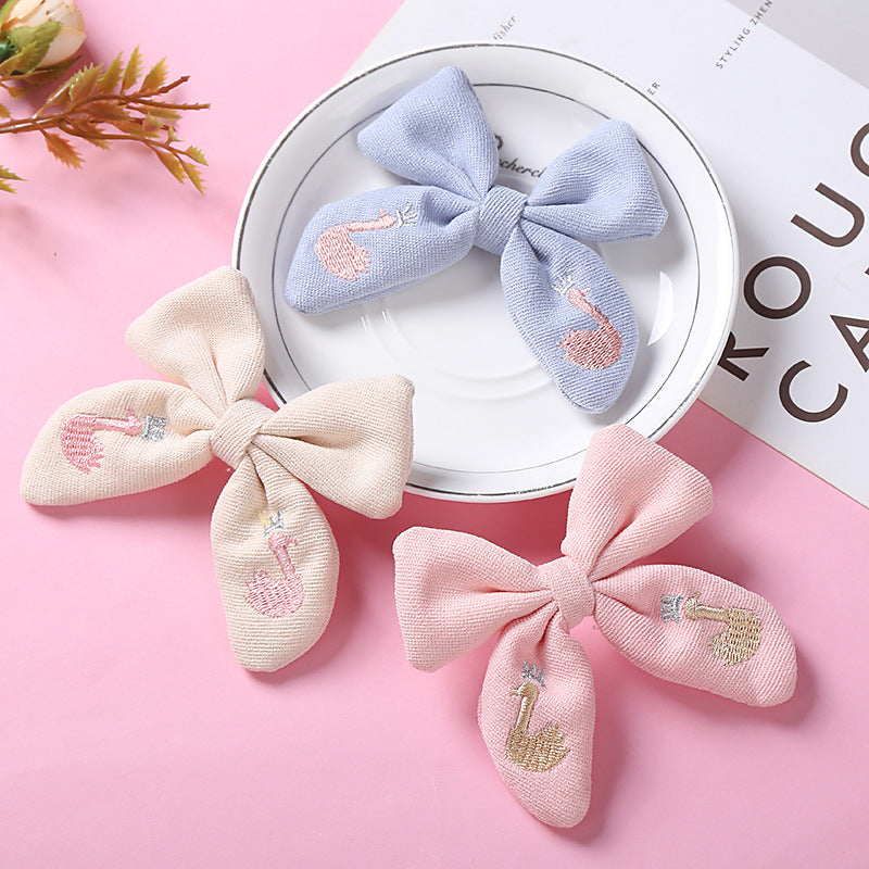 Toddlers Newborn Kid Baby Fashion Girls Bowknot Embroidered Hairpin Hair Accessories