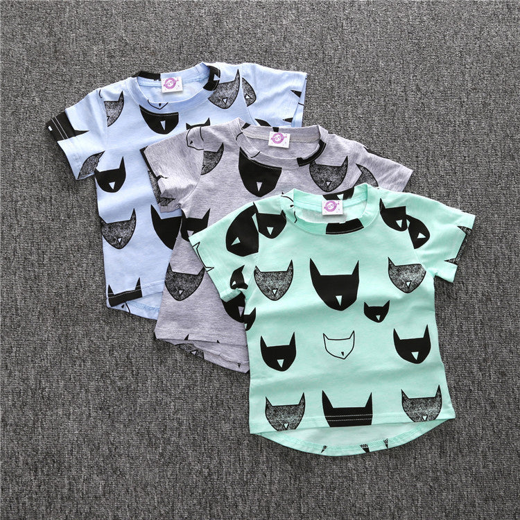 Kids Boys Casual Round Neck Short Sleeve Cartoon All Over Print Loose T-shirt