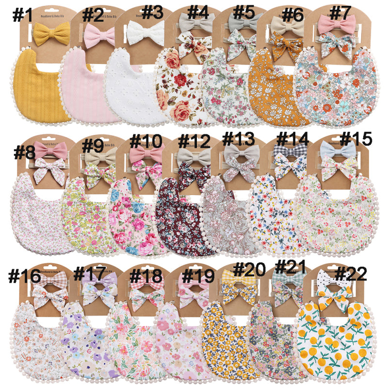 Baby Basic Floral Tassels Bib And Headband Accessories Set