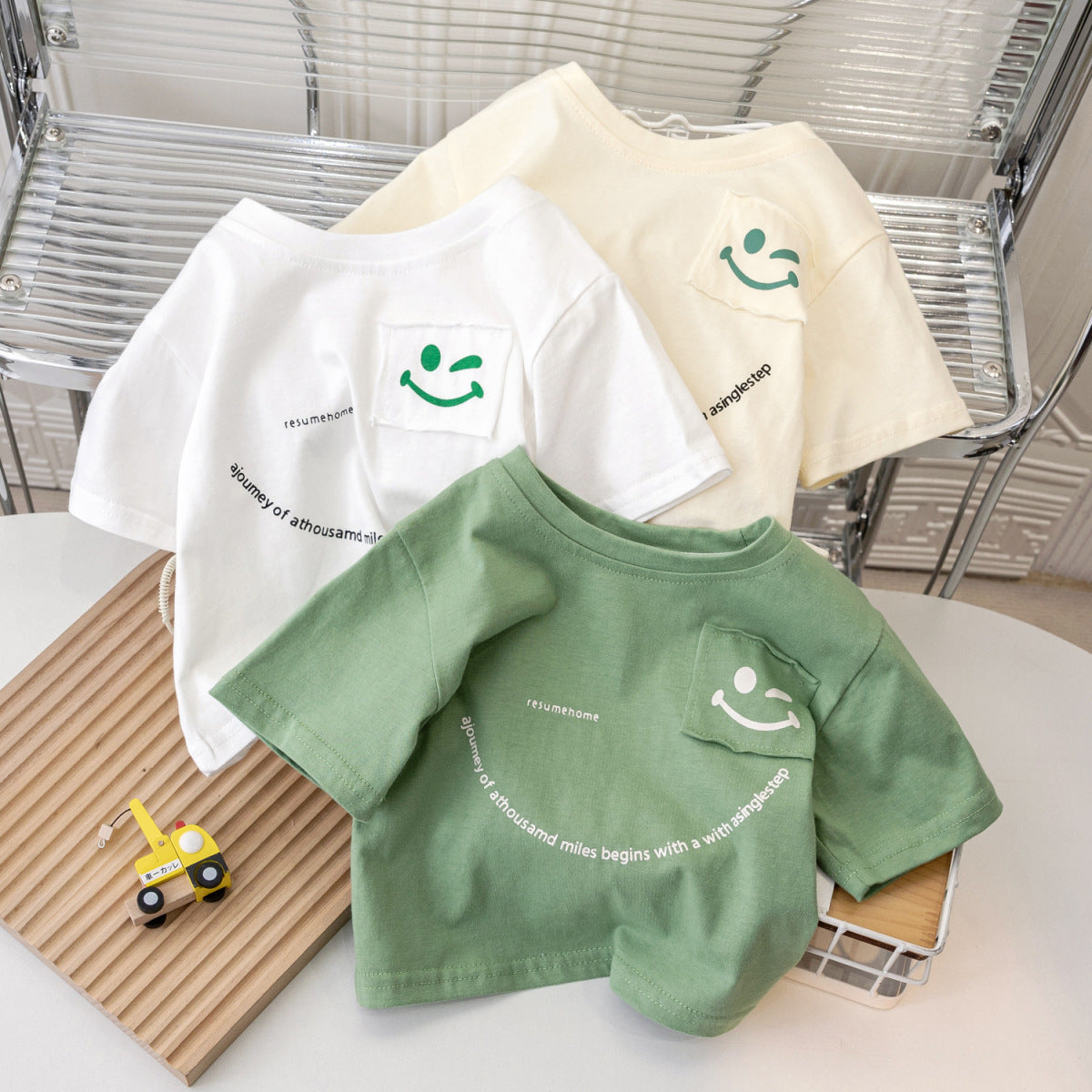 Kids Toddler Boys Girls Casual Cute Smiley Letters Print Short Sleeve T-Shirt