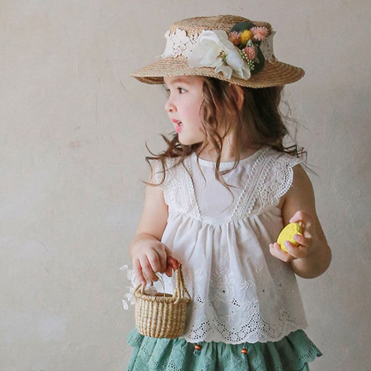 Kids Toddler Girls Casual Cute Solid Color Hollow Sleeveless Round Neck T-Shirt