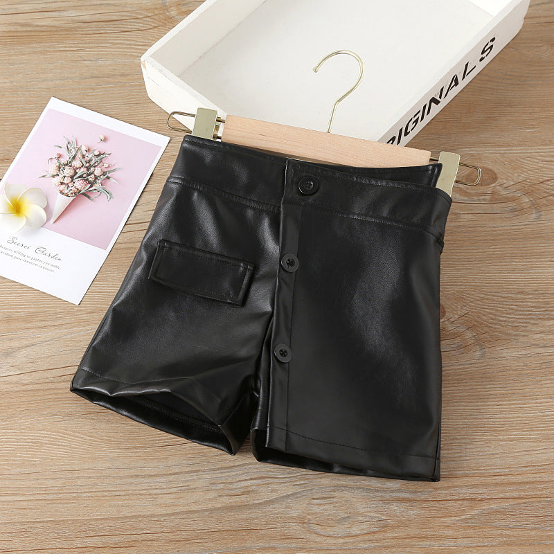 Children Kids Toddlers Girls Casual Pu Shorts