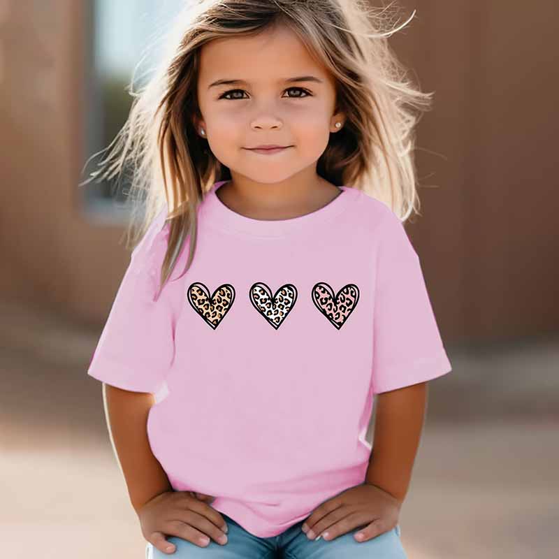 Kids Toddler Girls Casual Heart Print Short Sleeve T-Shirt