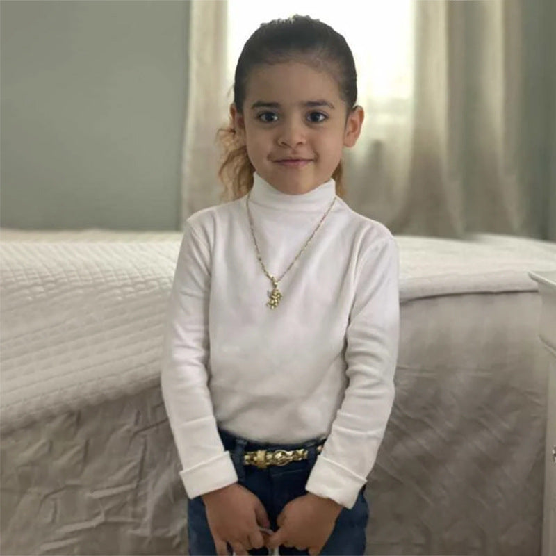 Children Kids Toddlers Girls Solid Color Long-Sleeved Turtleneck Top