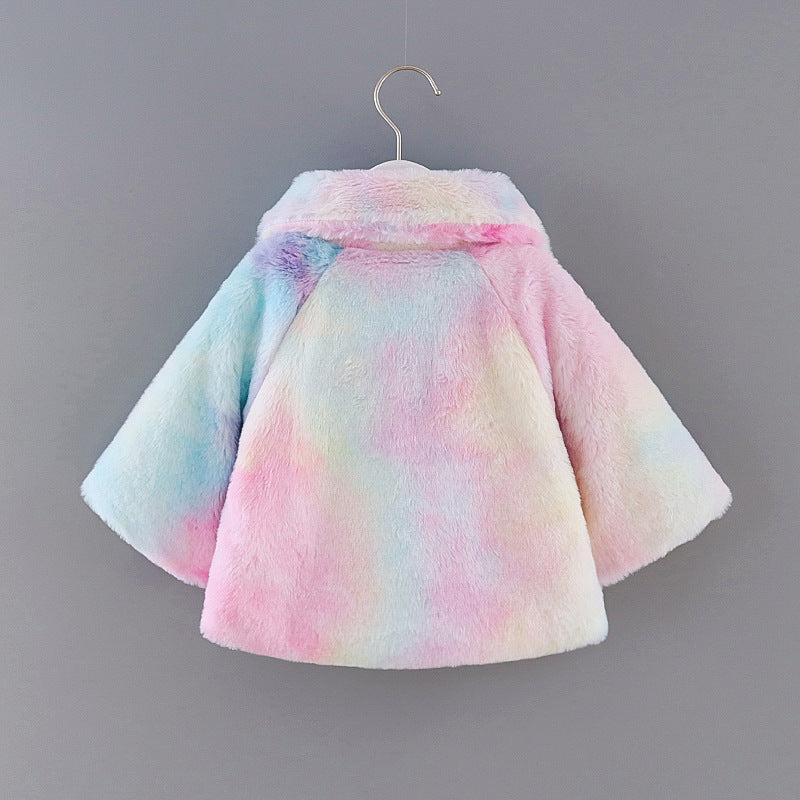 Toddlers Newborn Baby Girls Tie-Dye Multicolor Fleece Coat