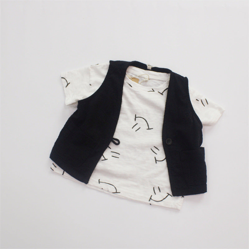 Kids Baby Boys Girls Casual Cute Smiley Print Short Sleeve T-Shirt