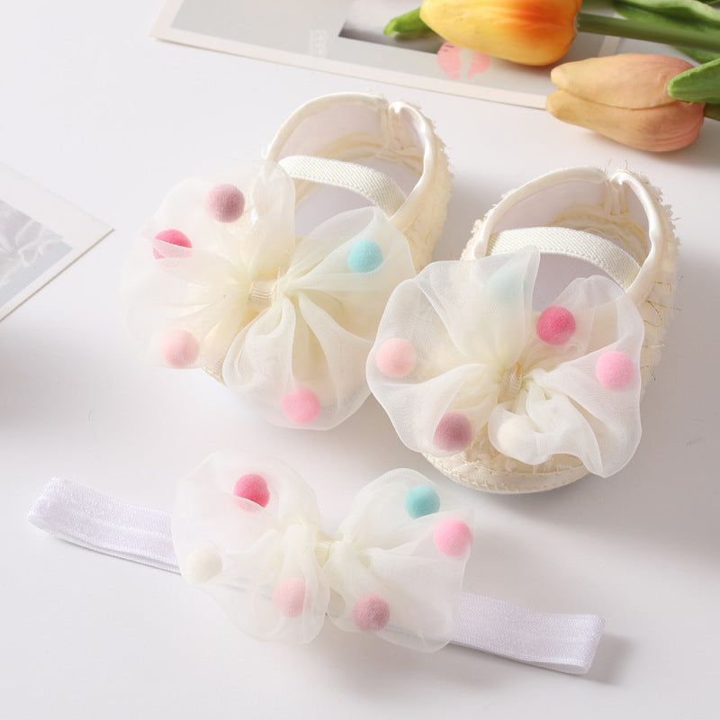 Toddlers Newborn Baby Girls Soft Bottom Non-Slip Bow Shoes And Headband