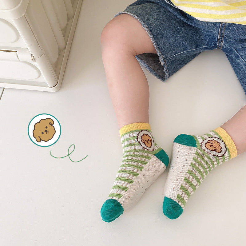 5pairs/set Kids Cute Cartoon Striped Comfortable Breathable Socks