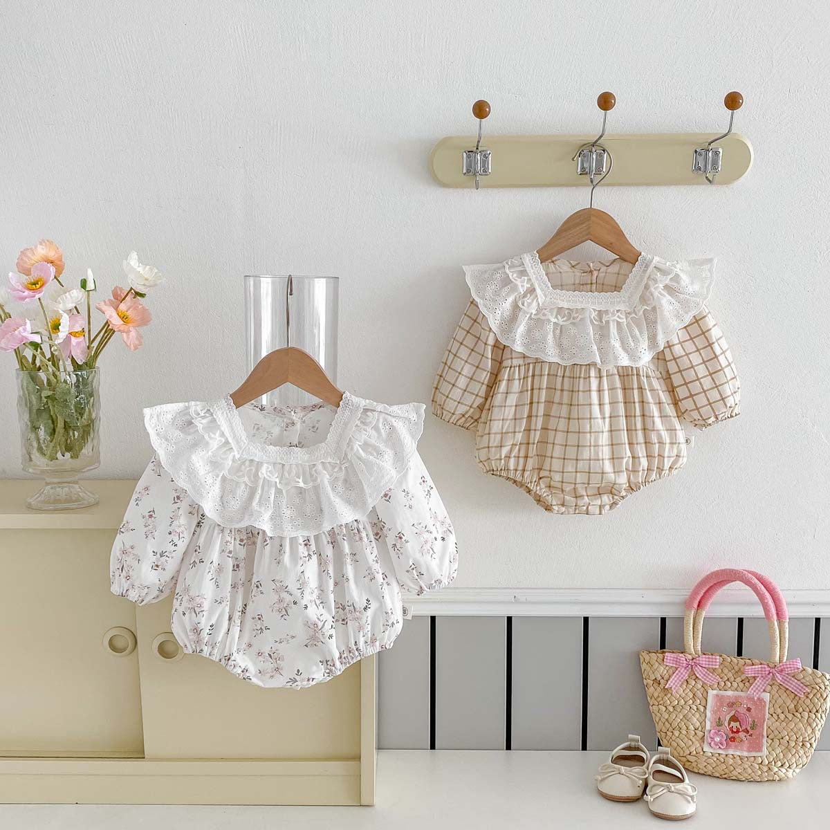 Kids Baby Girls Casual Cute Plaid Print Long Sleeve Romper