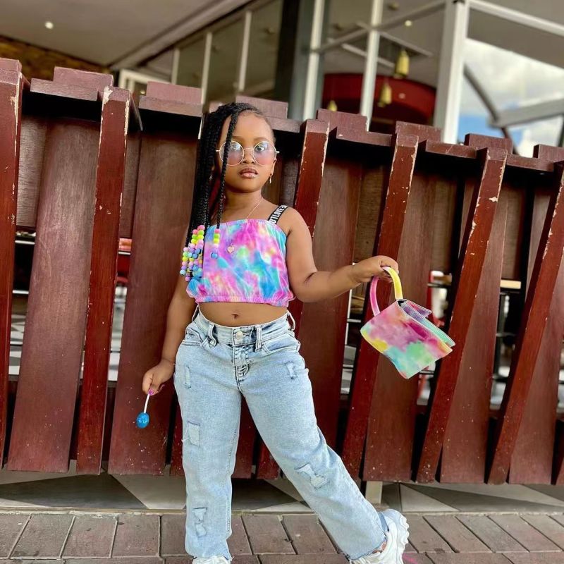 Kids Toddler Big Girls Summer Fashion Casual Sweet Tie Dye Letter Strap Vest