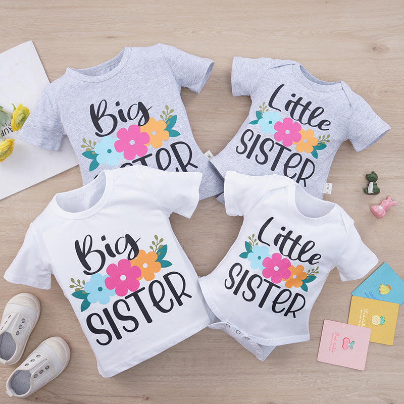 Children Kids Baby Fashion Girls Patchwork Letter Sister T-Shirt