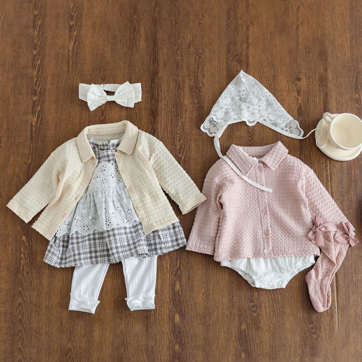 Kids Baby Girls Rhombus Long Sleeve Lapel Blouses