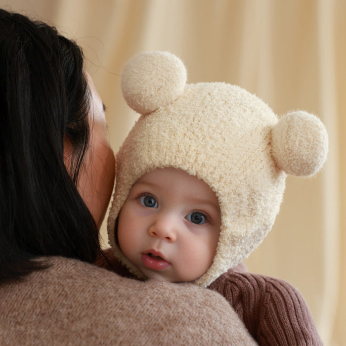 Autumn Winter Baby Ear Protection Coral Fleece Cute Knitted Hat