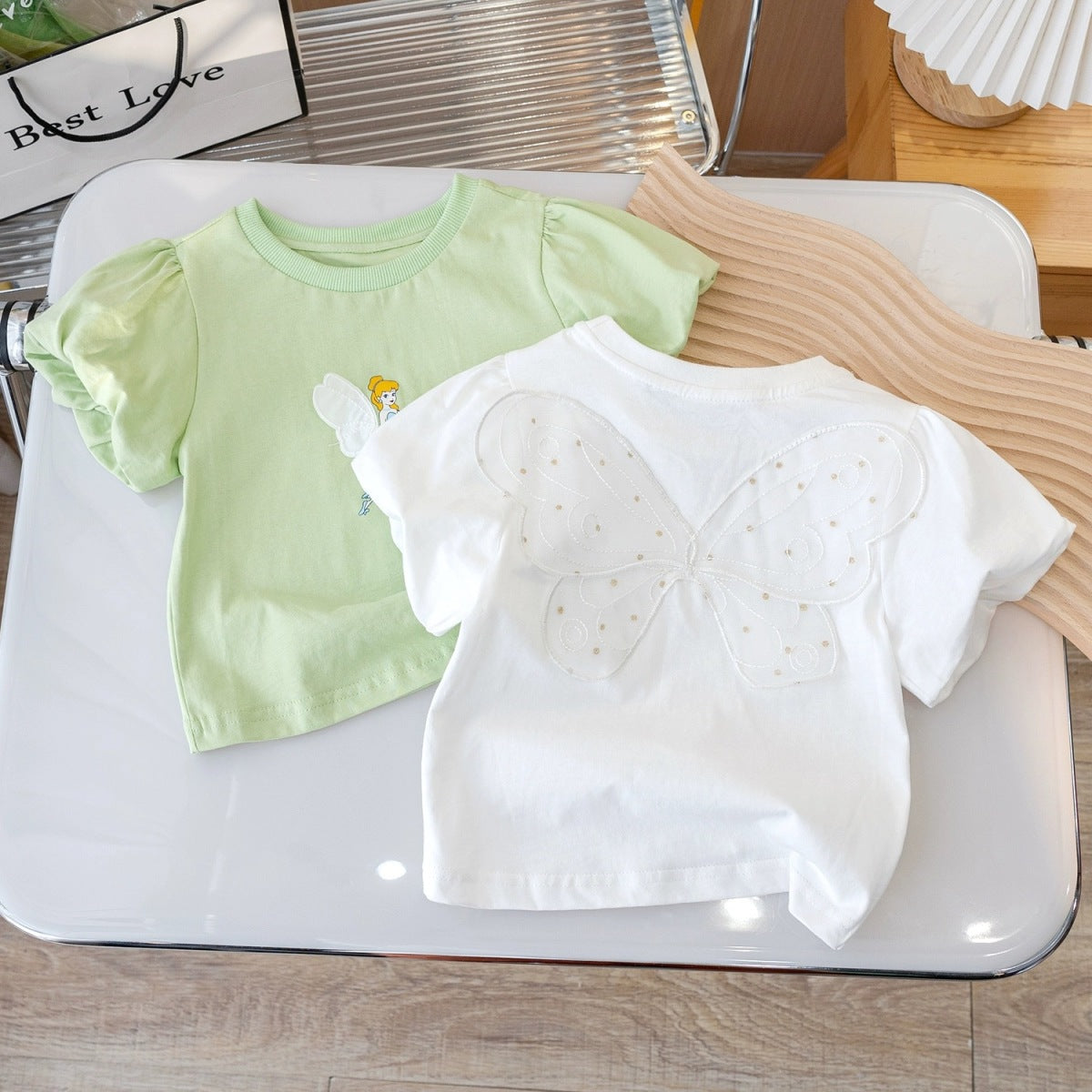 Kids Toddler Girls Casual Cute Cartoon Flower Short Sleeve Round Neck T-Shirt