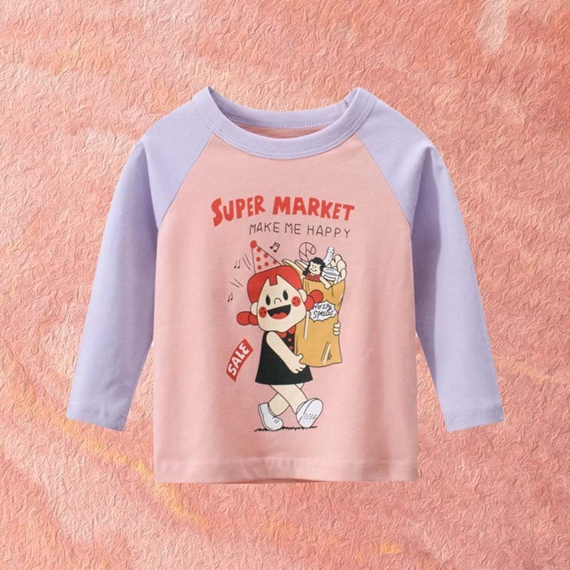 Kids Toddler Big Girls Casual Cute Cartoon Print Long Sleeve Round Neck T-Shirt