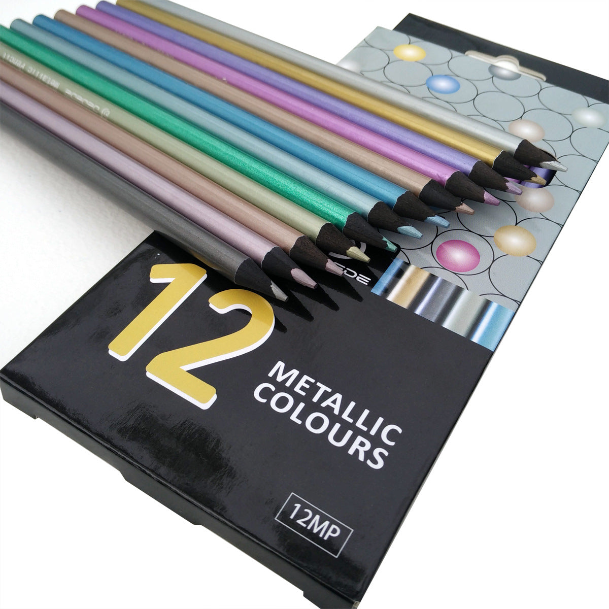 12 Color Metallic Mark Pen Black Wood Color Pencil Art Supply